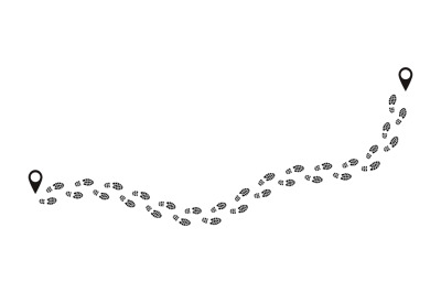 Footprint route. Human prints follow trail, funny people shoe steps, b