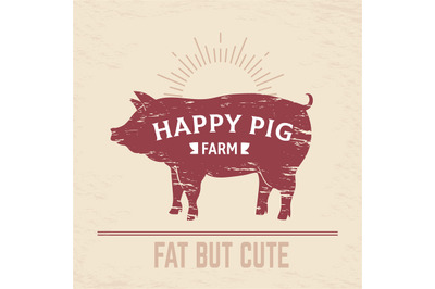 Butcher pig poster. Vintage BBQ pork logo&2C; farm animal vintage butcher