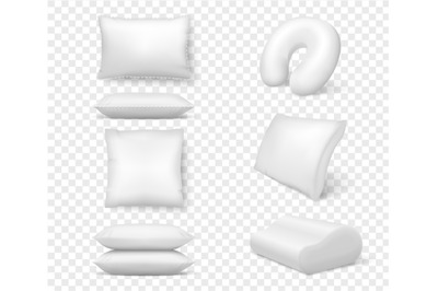 Realistic white pillows. Vector 3d comfortable cushion square anatomic