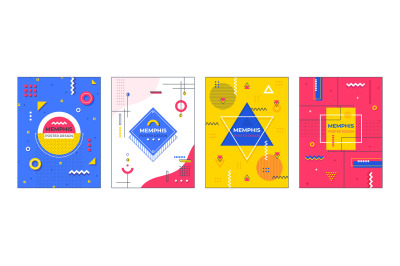 Memphis posters. Minimal geometric banner graphic&2C; contemporary fashio