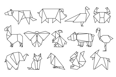 Line origami animals. Abstract polygon animals&2C; folded paper shapes&2C; m