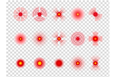 Pain red circle. Painful spots pointing medical muscular concentration