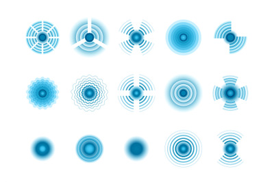 Wave signals. Blue graphic symbols of wave concentric circular radio p