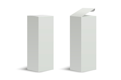 Tall box. High white cardboard box with a closed and open lid. Set of