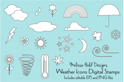 Weather Icons Digital Stamps Clipart