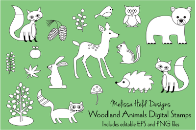 Woodland Animals Digital Stamps Clipart