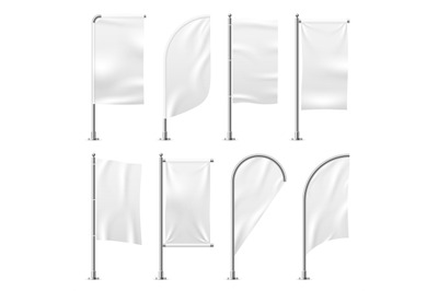 Beach flag. Template banner mockup white flags promotion event display