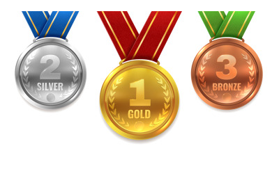 Gold silver bronze medals. Winner shiny circle medal honor champion aw