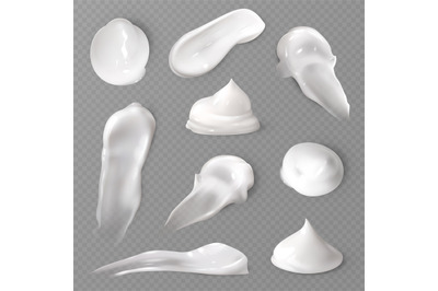 Realistic cosmetic cream smears. White creamy drop skincare cream prod