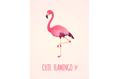 Cute flamingo. Tropical pink bird&2C; girl card poster exotic wild nature