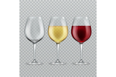 Wineglass. Empty with red and white wine in transparant wineglasses is