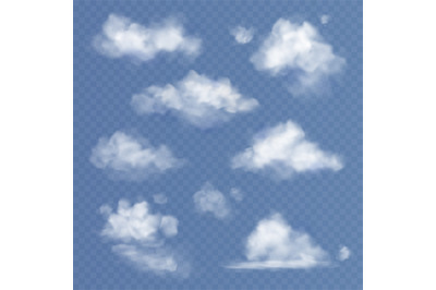 Realistic cloud. White clouds fluffy sky fog clouding isolated on tran