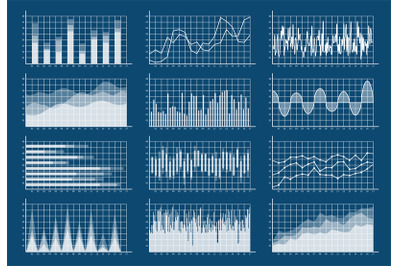 Financial chart set. Graphs line finance trade statistic market growth