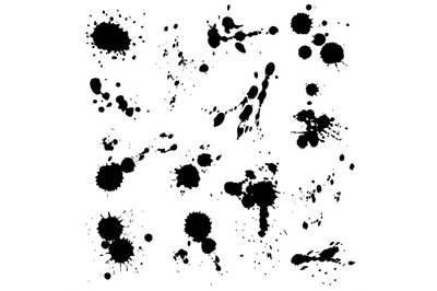 Black ink spots set. Inked splatter dirt stain splattered spray splash