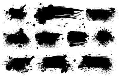 Ink splashes. Black inked splatter dirt stain splattered spray splash