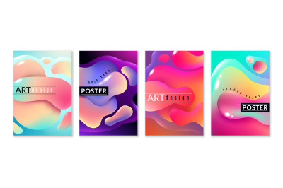 Liquid shape poster. Abstract fluid free shapes color flux minimal pai