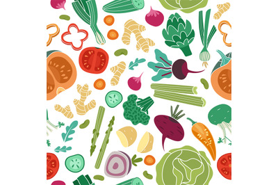 Vegetables seamless pattern. Vegan healthy meal organic food delicious