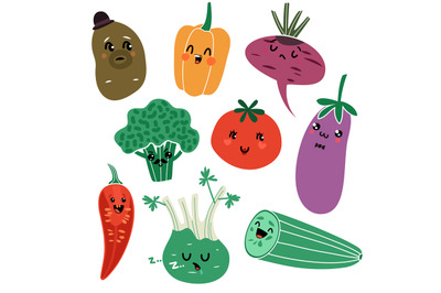 Cartoon vegetables. Vegan healthy meal organic food delicious fresh ch