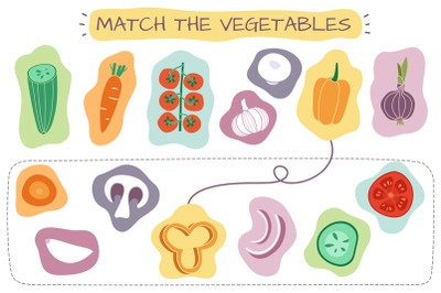 Matching vegetables game. Education kids games with cartoon vegetable