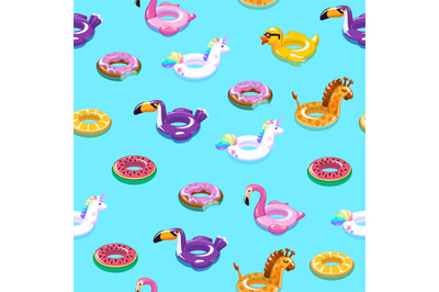 Swimming toys seamless pattern. Pool floating summer inflatable toy se