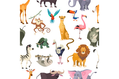 Wild animals seamless pattern. African safari print jungle zoo tropica