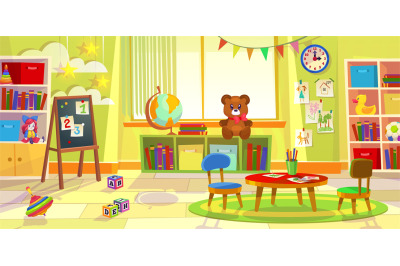 Kids playroom. Kindergarten child apartment game classroom learning to