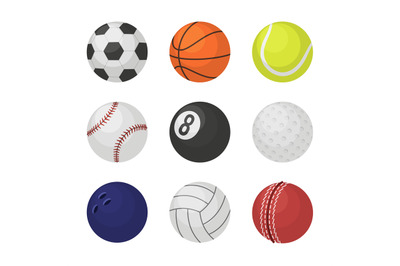 Ball collection. Sports equipment game balls football basketball tenni