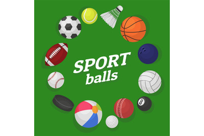 Ball games. Sports equipment collection balls soccer hockey baseball b