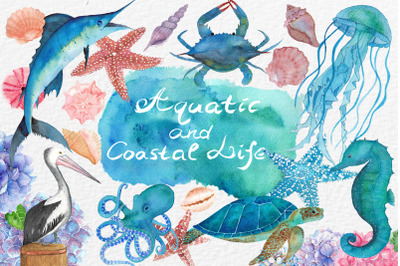 Watercolor Aquatic and Coastal Set