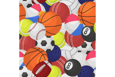 Sport ball seamless pattern. Sporting equipment balls texture game bas