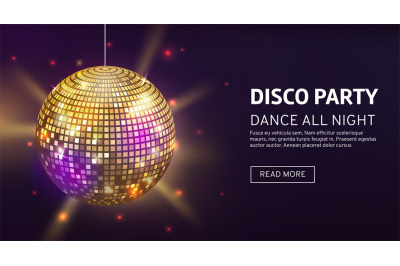 Disco banner. Mirrorball party disco ball invitation card celebration