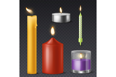 Realistic candle. Candlelight romantic birthday holiday wax burning 3d