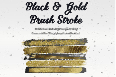 33 Gold Glitter and Black Hand Drawn Brush Strokes Images