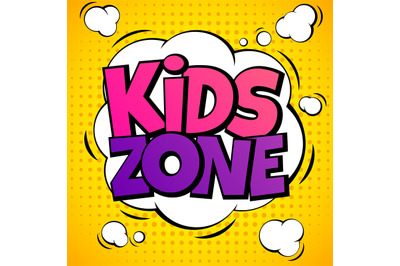 Kids zone. Child game playground labels with cartoon lettering. School