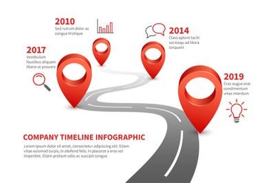 Company timeline. History and future milestone of business report on i