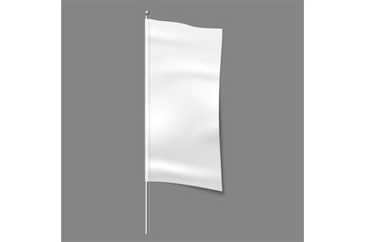 Textile advertising flag. Blank fabric white vertical cloth sign, text