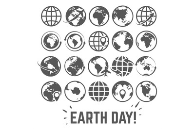 Globe icons set. World earth day card with globe map internet global c