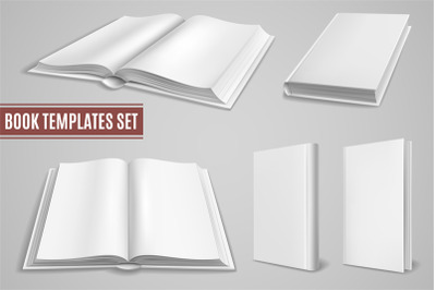 White book templates. Blank open book covers&2C; closed brochure covers.