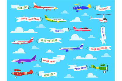 Flying advertising banner. Sky planes banners airplane flight helicopt