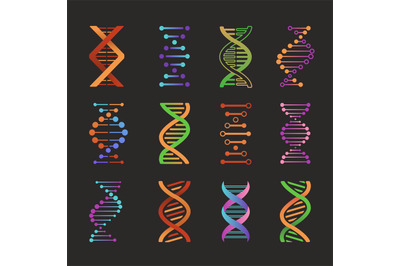 DNA icons. Biochemistry researching laboratory double helix symbols&2C; g