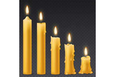 Burning candles. Wax candle with flicker fire. romantic birthday celeb