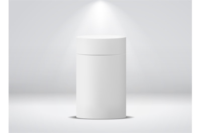 Cylinder package. White round empty paper box for food soup tea coffee