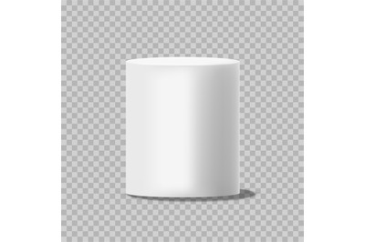 White cylinder. Solid circular box pillar or stand empty can mockup ve