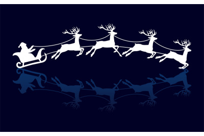 Silhouettes of Santa and deers