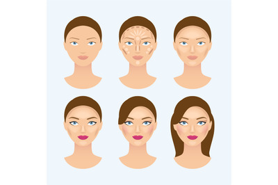 Stages of the makeup on the womans face