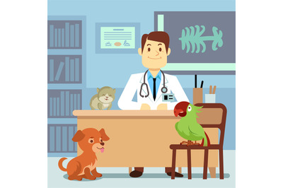 Veterinary office with doctor and pets