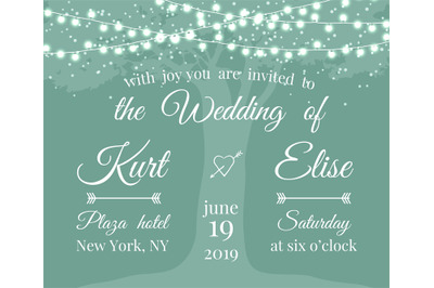 Wedding Invitation with tree and light garlands