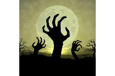 Zombi hands in Halloween night on the moon background