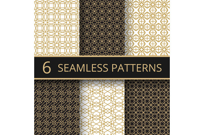 Trendy gold geometric seamless vector patterns with simple golden line