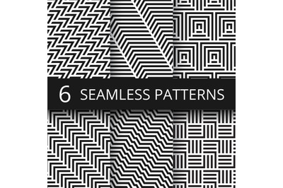 Striped geometric vector seamless patterns set. Kinetic art endless wa